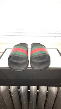 Gucci Web Slide Sandal With Grained Rubber Sole